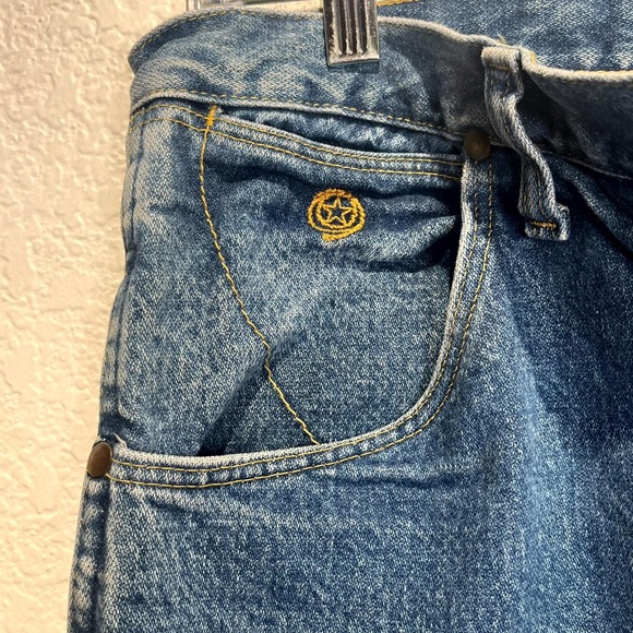 Wrangler George Strait Cowboy Cut Jeans Mens 35x36 Blue Denim Logo‎ Relaxed Fit - Picture 8 of 16